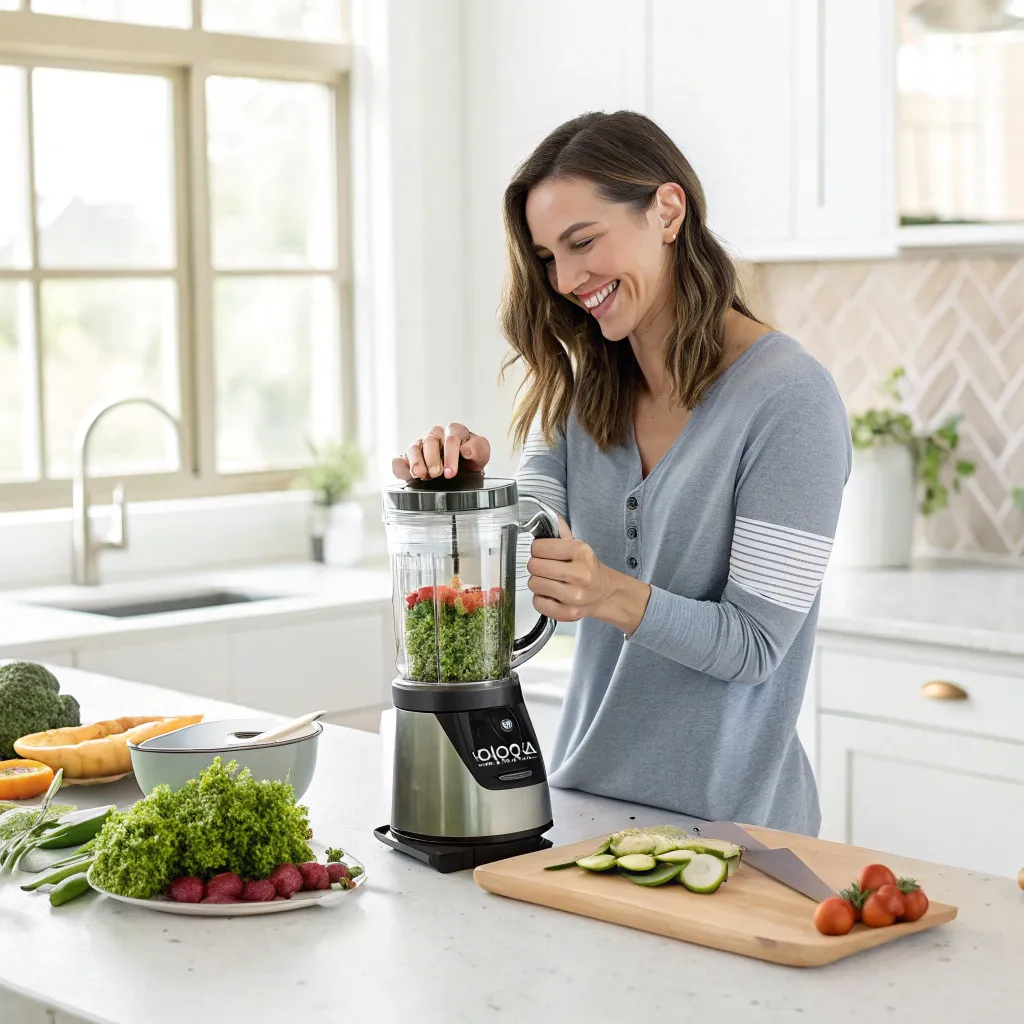 Sophia using her new kitchen blender
