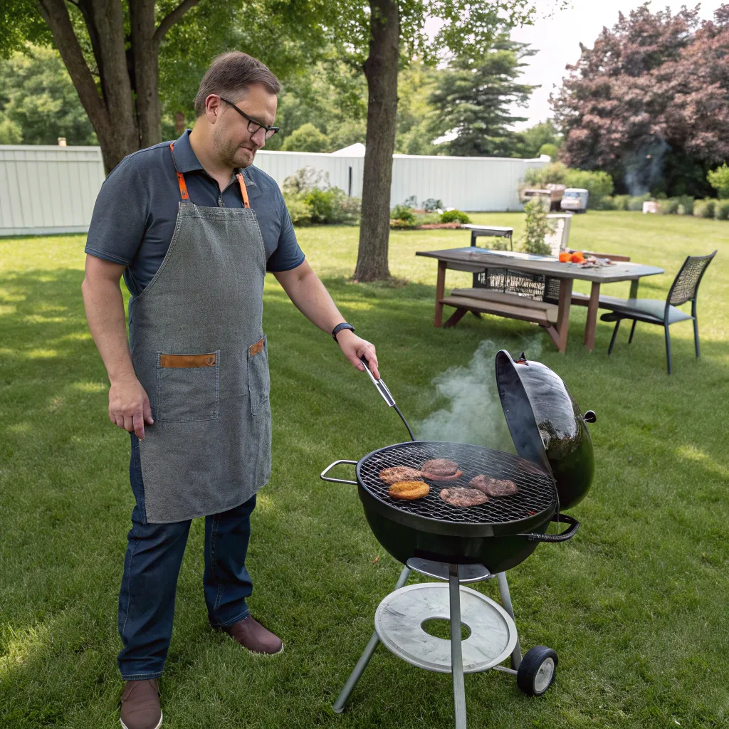 Mark grilling in his backyard
